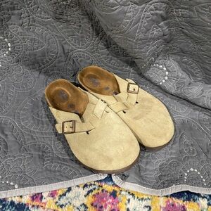 Birkenstock Cream Suede Slip-Ons